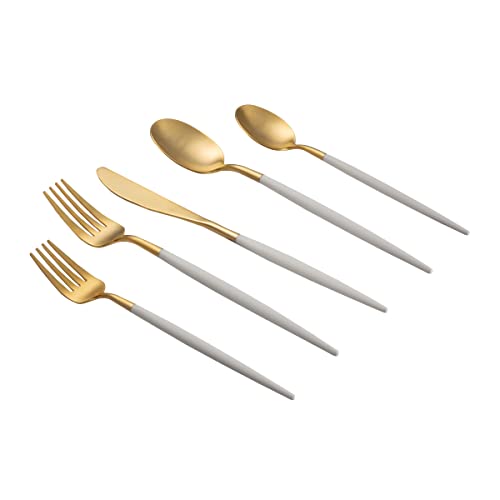 Cambridge 306320Ckg12Ds Mazzy Gold With White-Handle 20-Piece Flatware Set