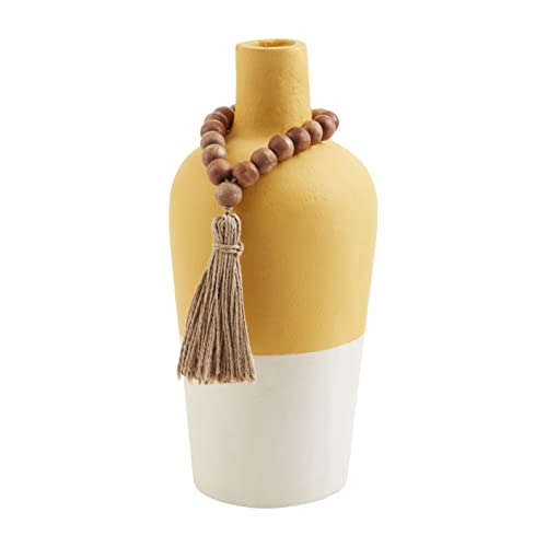 Mud Pie Painted Mache Bead Vase, 5"L x 5"W x 11"H, Mustard