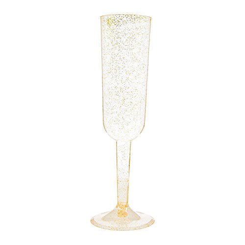 Unique Industries Unique Gold Glitter Plastic Champagne Party Flutes, 4ct (63651), 7 oz