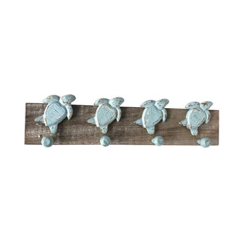 Beachcombers B22294 Whitewashed Turquoise Turtle 4 Prong Hook, 19.25-inch Length