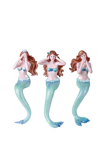 Pacific Trading Giftware Under The Sea Ocean Hear See Speak no Evil Mermaids Resin Figurine Shelf Sitters