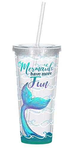 Divinity Mermaids Have More Fun Teal 20 oz Acrylic Travel Tumbler With Straw