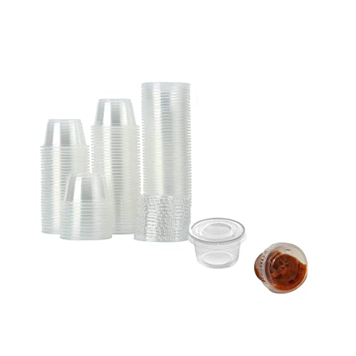 DHG Professional [250 Sets] Plastic Disposable Portion Cups with Lids, Clear (250 Sets-0.75 oz)