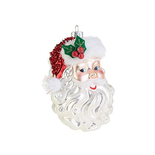 Raz Santa Claus Face Glass Christmas Tree Ornament, 5 Inch