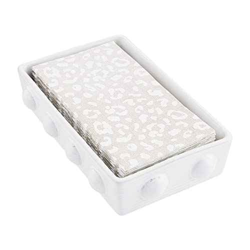 Mud Pie Bead Ceramic Guest Napkin Set, 9" x 5 1/2", White