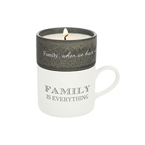 Pavilion - Family Is Everything - 4 Oz Candle & 10.8 Oz Mug Gray & Cream Neutral Stackable To: From: Tag Gift Set