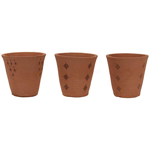 Foreside Home and Garden Set of 3 Natural Handthrown Terracotta Embossed Stamped Planters