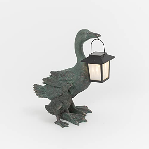 Gerson International 2636900 Resin Mother and Baby Ducks with Solar Lighted Lantern, 12.8-inch Height