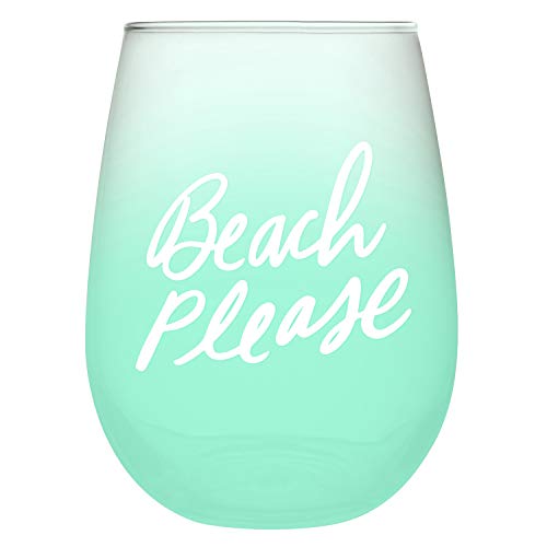 Creative Brands Slant Collections Stemless Wine Glass, 20-Ounce, Beach Please