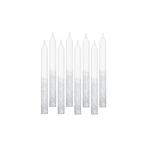 Amscan White and Silver Glitter Dipped Birthday Candles - 12 pcs