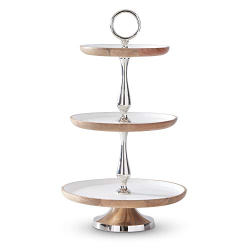 K&K Interiors 17517A 24 Inch Mango Wood & Enamel Three Tier Stand, Brown