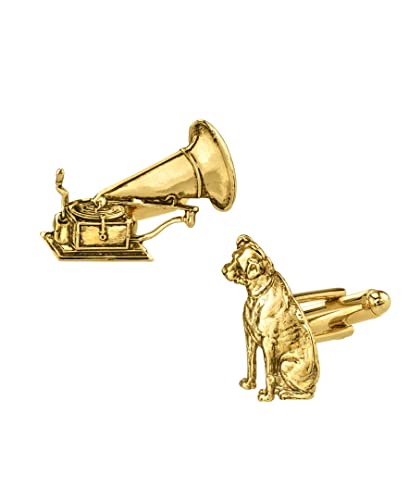 1928 Jewelry 14K Gold Dipped Dog and Phonograph Cufflinks