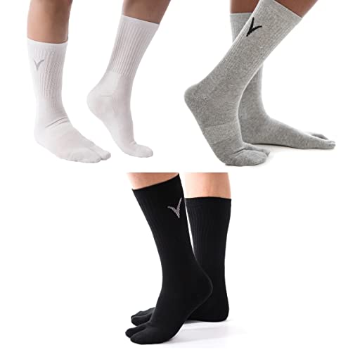 V-TOE SOCKS 3 Pairs Combo - Athletic Flip Flop Big Toe Tabi Samauri Toe Socks V-Toe Thicker Sports Or Casual Style - Dark Grey Solid Cotton Blend Comfortable Thickness, Shoe Size Womens 9 - 11.5 Mens 8.5 - 11