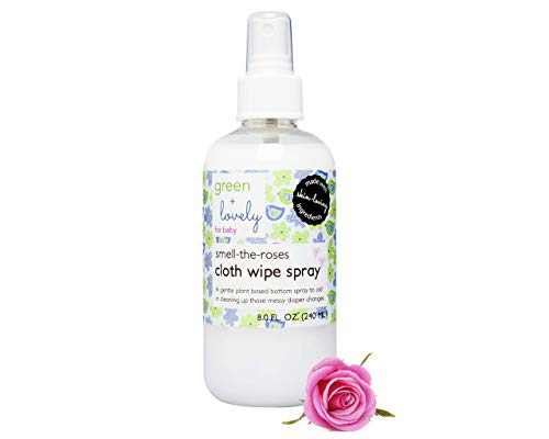 Green+Lovely Smell the Roses Cloth Wipe Spray, 8 fl. oz. - Plant-based Baby Bottom Wash made with All-Natural and Organic Ingredients by Green and Lovely