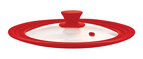 HIC The Worlds Greatest Universal Pot Lid and Microwave Cooking Cover, Red, Tempered Glass and Silicone, Fits Bowls and Cookware (8.5 to 11.5-Inches)