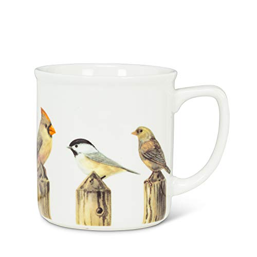 Abbott Collection  27-MUG-JMX-04 Birds on Fence Post Mug, 4 inches H, White/red