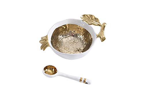 Pampa Bay Get Gifty Bowl and Spoon Set for Soup, Snacks, Nuts and More, Gold Pomegranate