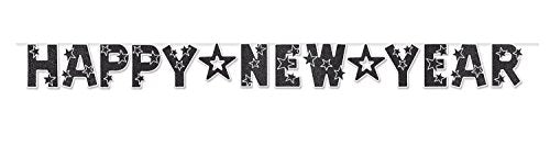 Beistle Glittered Happy New Year Streamer, 8.5" x 8' (Black/White)
