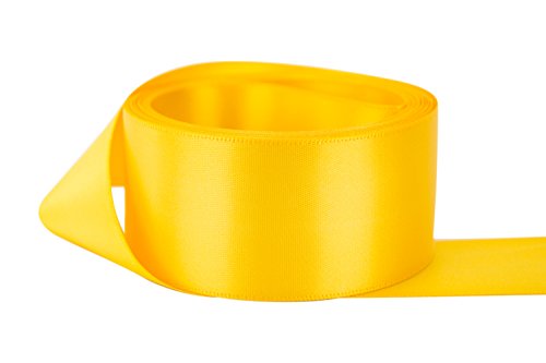 Ribbon Bazaar Double Faced Satin Ribbon - Premium Gloss Finish - 100% Polyester Ribbon for Gift Wrapping, Crafts, Scrapbooking, Hair Bow, Decorating & More - 5/8 inch Golden Yellow 50 Yards