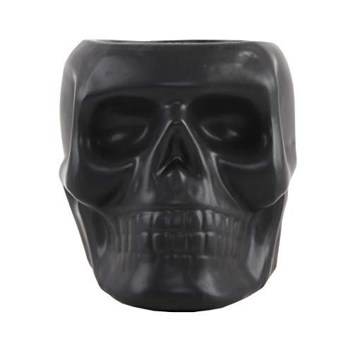 Flora Bunda 4.5 Inch Ceramic Sugar Skull Planter Pot for Succulents, Candies, Paper pins for Home Office Decorations , Matte Black (no Drainage Hole, no Mess)