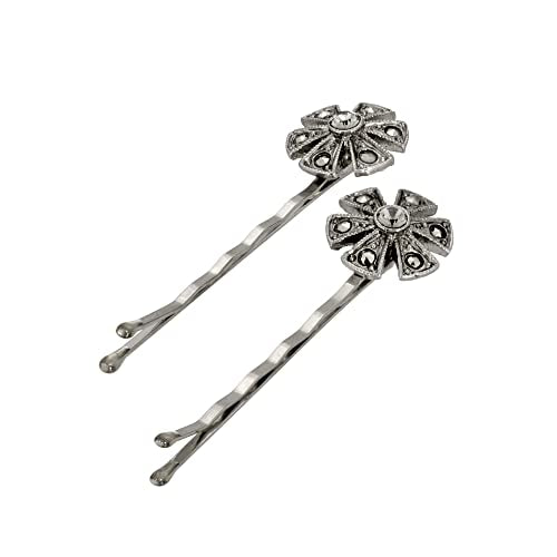 1928 Jewelry Women's Faux Marcasite Floral Bobby Pins Set (2 Pcs)
