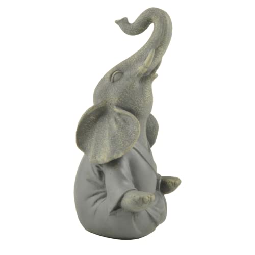 Boulevard East Concepts 12.5" Good Luck Elephant Meditating Buddha with Raised Trunk Statue Garden Sculpture - Good Luck Gifts, Feng Shui Decor, Garden Decorations, Patio Lawn Yard Decor