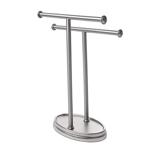 Umbra Palm Double Hand Towel Tree, Brushed Nickel 2 Towels Holder and Accessories Stand for Bathroom Vanities - Slim, Modern, Durable Bars With Base Serves as a Jewelry Tray for Rings