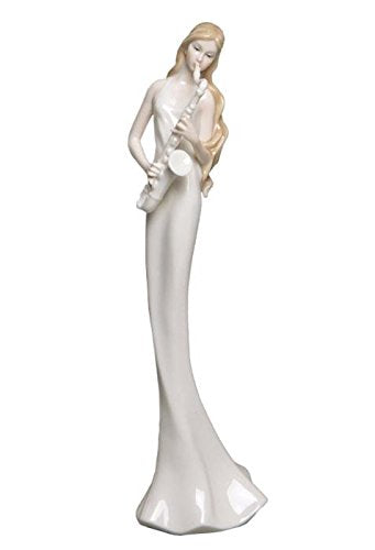 Unicorn Studio US 11.75 Inch White Porcelain Figurine of Woman Playing Saxophone