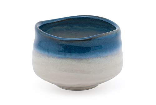 FMC Fuji Merchandise Japanese Traditional Matcha Bowl Ochawan Reactive Glaze Quality Porcelain 21 Fl. Oz (Blue and White)