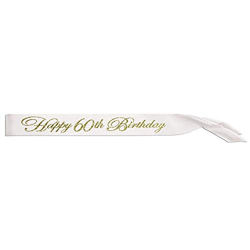 Beistle White"Happy 60th Birthday" Glittered Satin Sash - 1pc