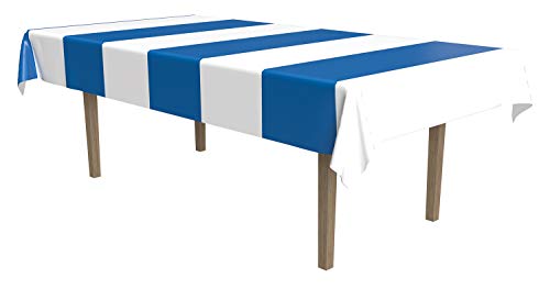 Beistle Stripes Tablecover, 54 by 108-Inch, Blue/White