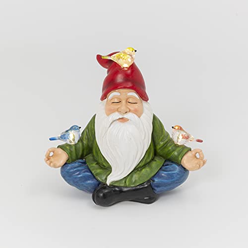 Gerson 9.4" L Solar Lighted Resin Yoga Gnome with Birds