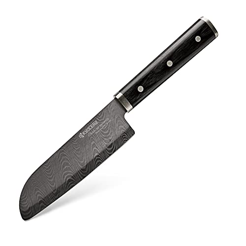 Kyocera KTN-140-HIP Advanced Ceramic Premier Elite Series 5.5" Santoku Knife Pakka Wood Handle-Black Blade