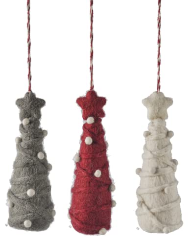 Ganz MX184288 Tree with Star Ornaments, 4.75-inch Height, Wool, Set of 3