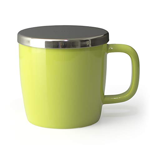 FORLIFE Dew Glossy Finish Brew-In-Mug with Basket Infuser &"Mirror" Stainless Lid 11 oz. (Lime)