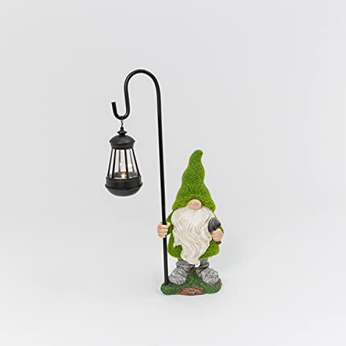 17.7" H Solar Lighted Resin Gnome with Lantern