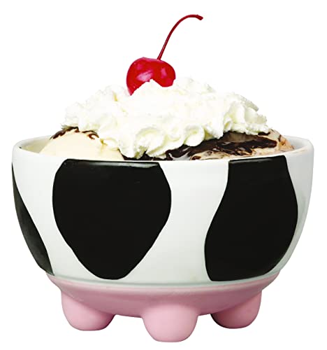 Boston Warehouse Udderly Cows Bowl, 20 Ounce, Black and White, Pink