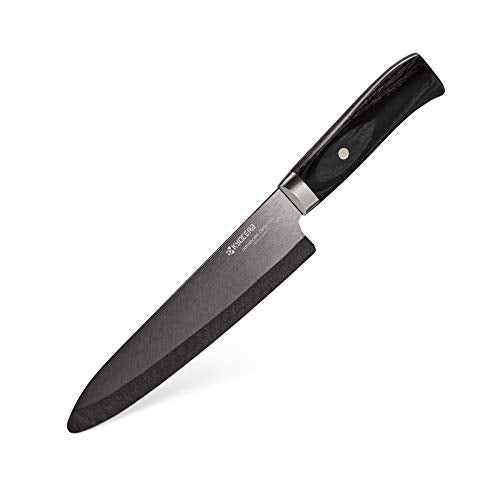 Kyocera Advanced Ceramic LTD Series Chef Knife with Handcrafted Pakka Wood Handle, 7-Inch, Black Blade