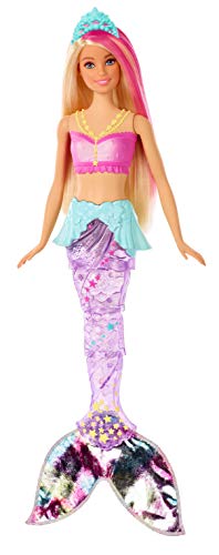 Mattel Barbie Dreamtopia Sparkle Lights Mermaid Doll with Swimming Motion and Underwater Light Shows, Approx 12-Inch with Pink-Streaked Blonde Hair, Gift for 3 to 7 Year Olds