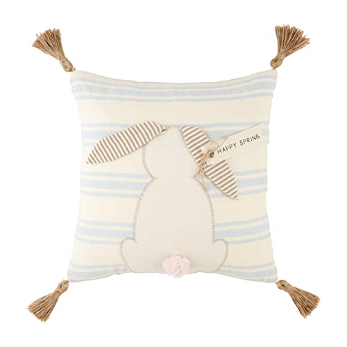Mud Pie Bunny Striped Cotton Pillow, 16" x 16", Happy