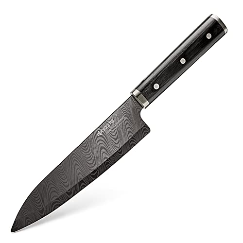 Kyocera KTN-180-HIP Advanced Ceramic Premier Elite Series 7" Chef's Knife Pakka Wood Handle-Black Blade