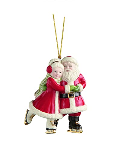 Lenox Ice Skating Santa and Mrs. Claus Ornament, 0.60 LB, Red & Green