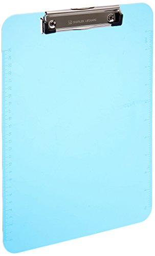 Charles Leonard Transparent Plastic Clipboard with Low Profile Clip and Pull Out Hook, Letter Size, Neon Blue, 1 Each (89715)