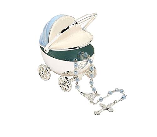 Roman 19005 Carriage Keepsake Box and Rosary, 2-inch Height, Zinc Alloy-Lead Free, Blue