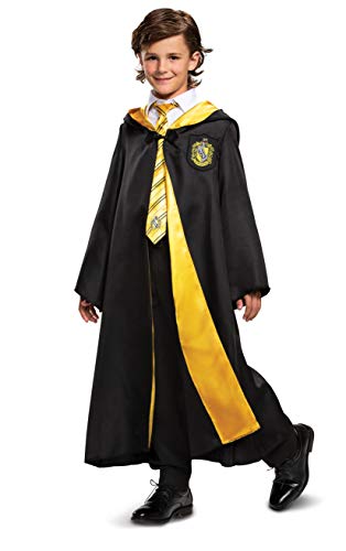 Disguise Harry Potter Hufflepuff Robe Deluxe Childrens Costume Accessory, Black & Yellow, Large (10-12)