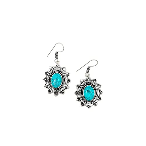 Anju Tanvi Earrings with Semiprecious Turquoise Stone for Women, Silver-Plated
