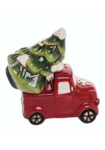 Transpac Christmas Truck and Tree Salt & Pepper Set - Red Christmas Farm Truck Decor