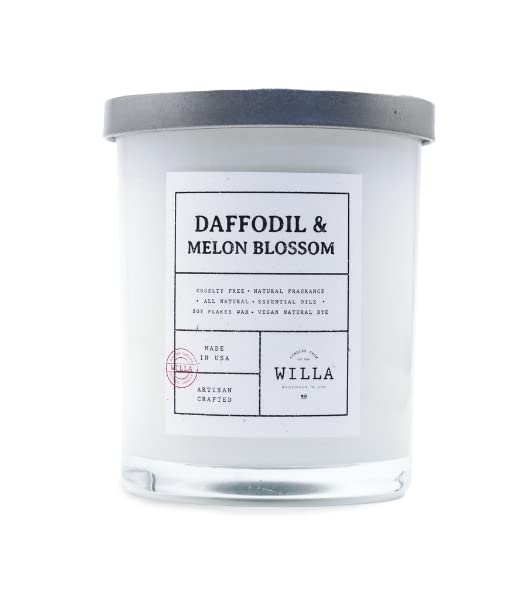 Willa Daffodil & Melon Blossom Highly Scented Candle - All Natural Soy Wax Luxury Candles Made in The USA with Essential Oils - Best for a Home / Aromatherapy / Gift / Spa / Bathroom 9oz Jar Candle