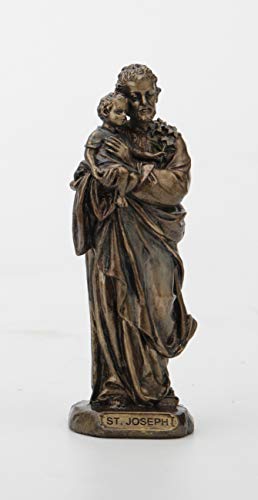 Unicorn Studio Veronese Design 3 3/8 Inch Saint Joseph Cast Resin Hand Painted Antique Bronze Finish Statue Home Decor