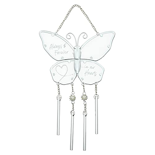 Pavilion Gift Company 99157 Pavilion-11.5" x 6" Butterfly Always & Forever in Our Hearts-Bereavement Loss of Loved One Memorial Gift Windchime, Silver